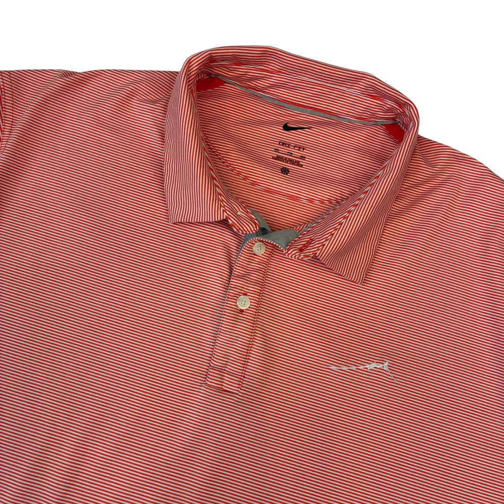Nike Polo Shirt Mens XXL Orange White Striped Dri-FIT Short Sleeve‎ Golf Top